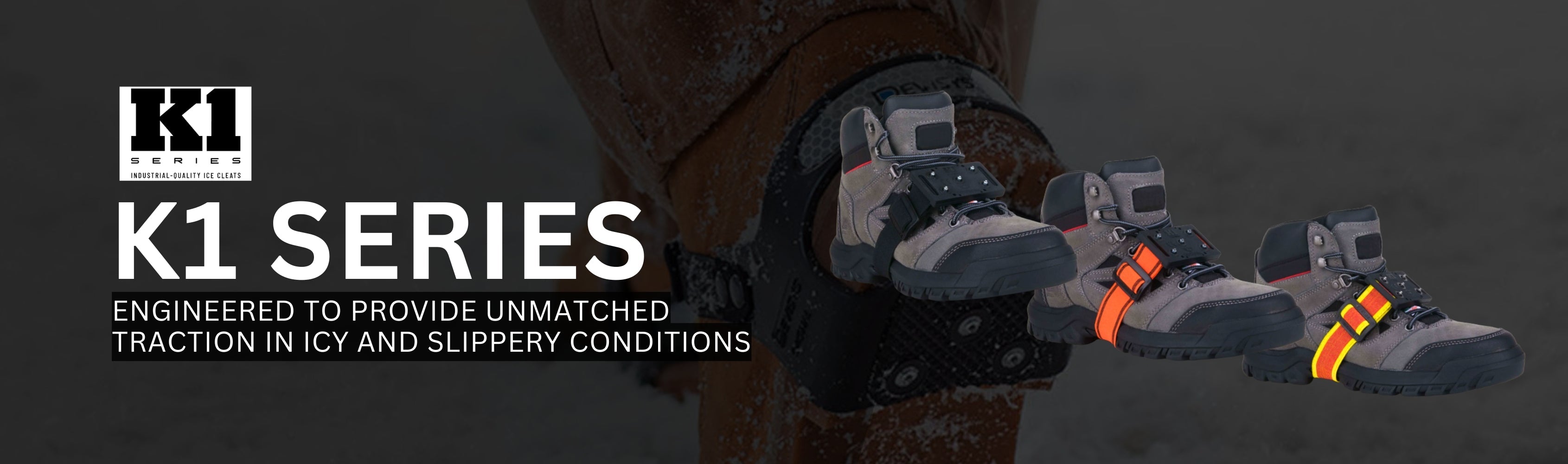 K1 Series Rotating Ice Cleats and Heel Traction Aids Banner