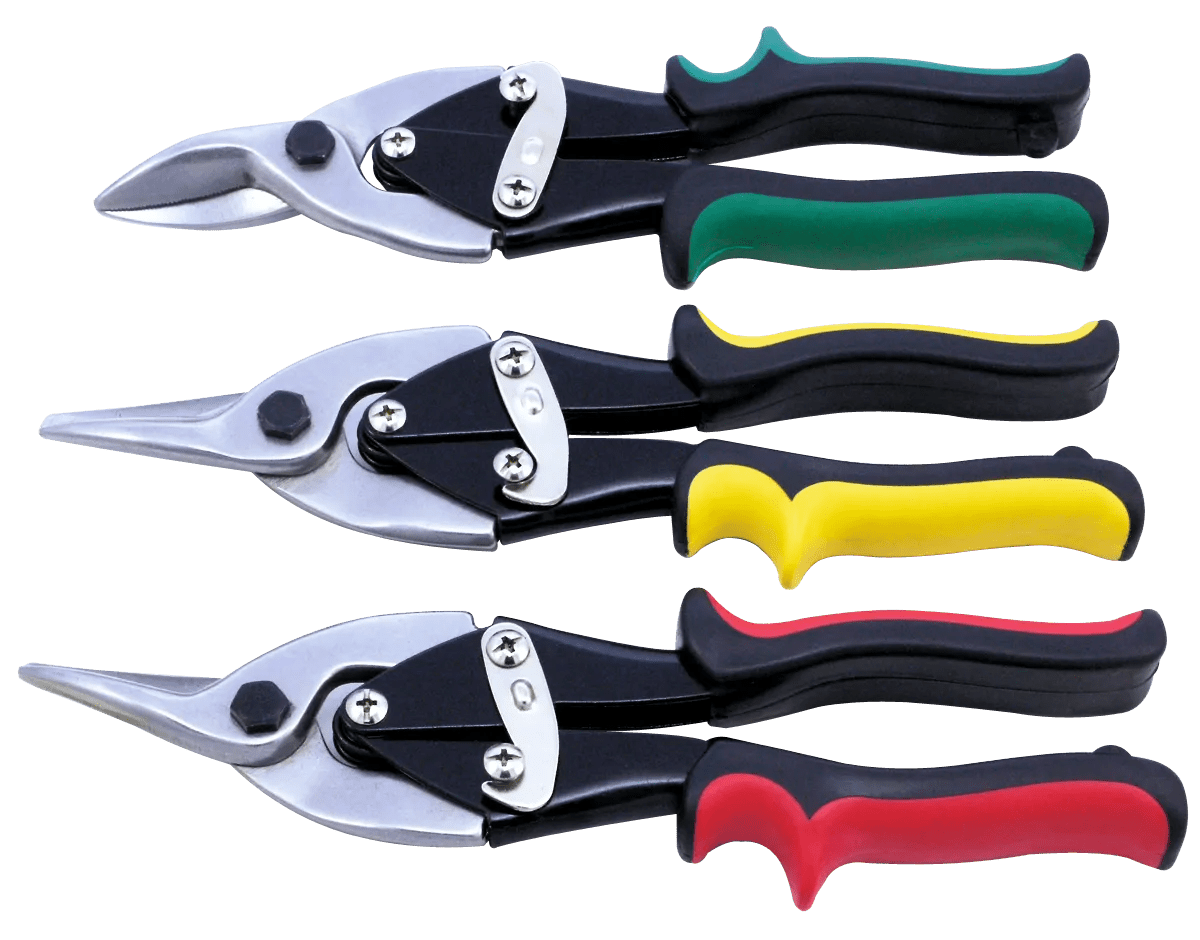 Aviation Tin Snips 3-Piece Set – Left, Right & Straight Cut | Serrated Alloy Steel Blades & Non-Slip Comfort Grips