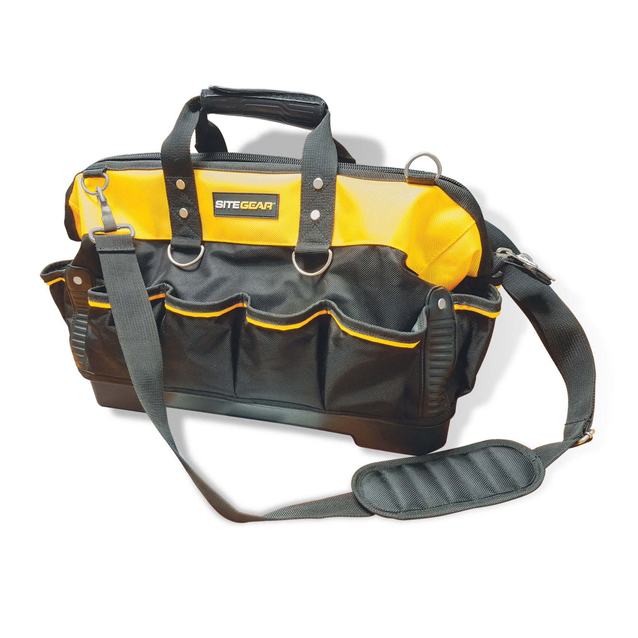 SITEGEAR 18" Ballistic Tool Tote Bag - Wide Mouth, Water-Resistant, 19 Pockets, Durable Polypropylene Base, Adjustable Shoulder Strap, Heavy-Duty