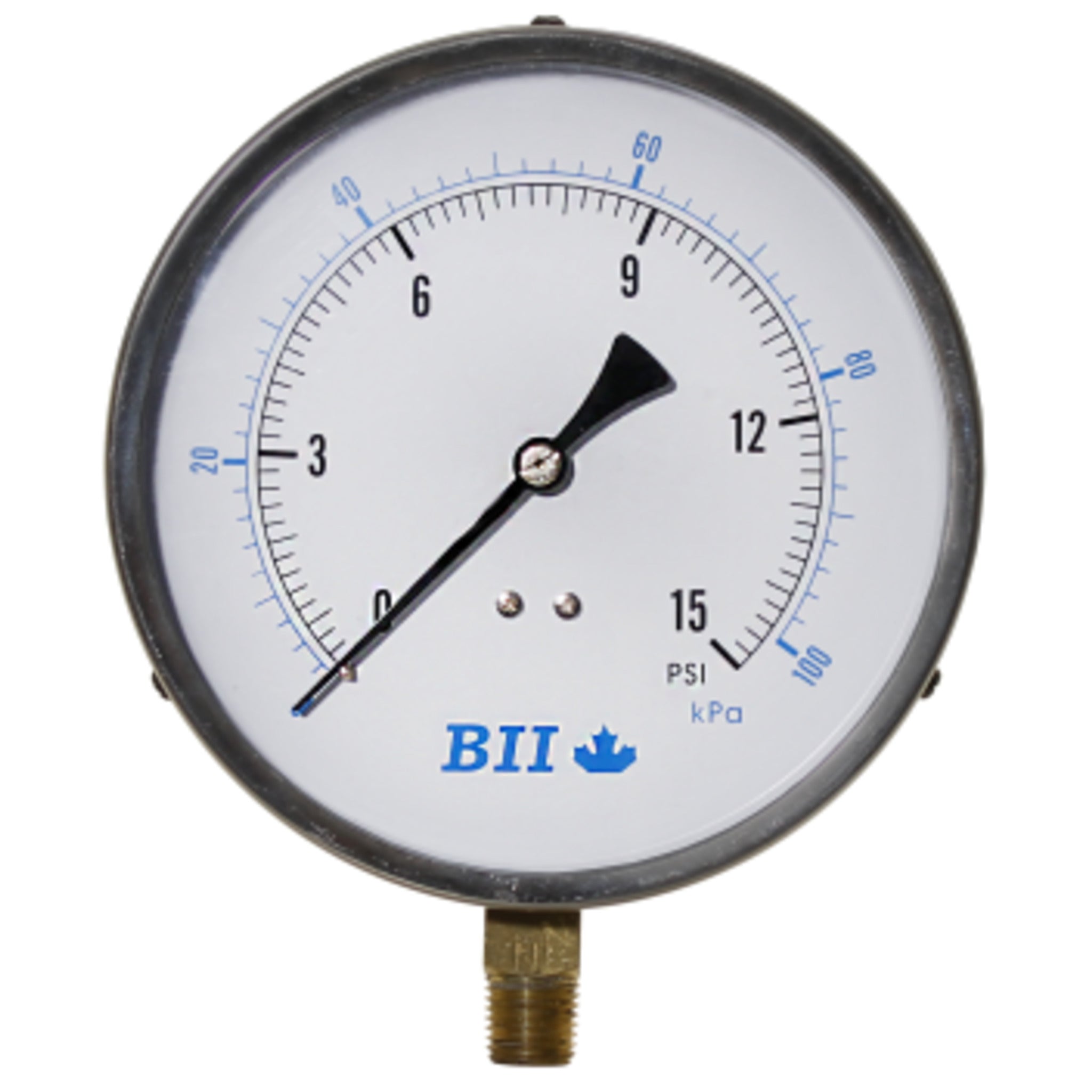 4.5" Dry Pressure Gauges with 1/4" Brass Bottom Mount, 304 Stainless Steel Case, Extra-Large Dial, Re-Adjustable Pointer, NSF/ANSI 372 Compliant