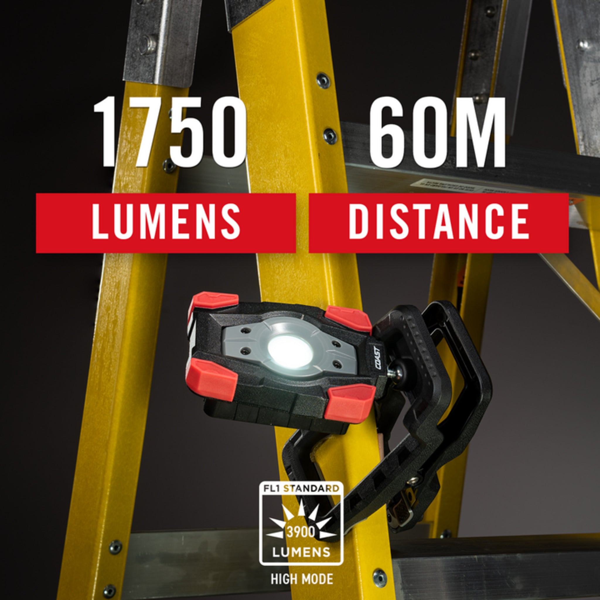 Coast® CL20R Rechargeable Clamp Work Light - 1750 Lumens, 60M Beam Distance, 360° Rotation, 115° Tilt, Dual Power, USB-C, Power Bank Function