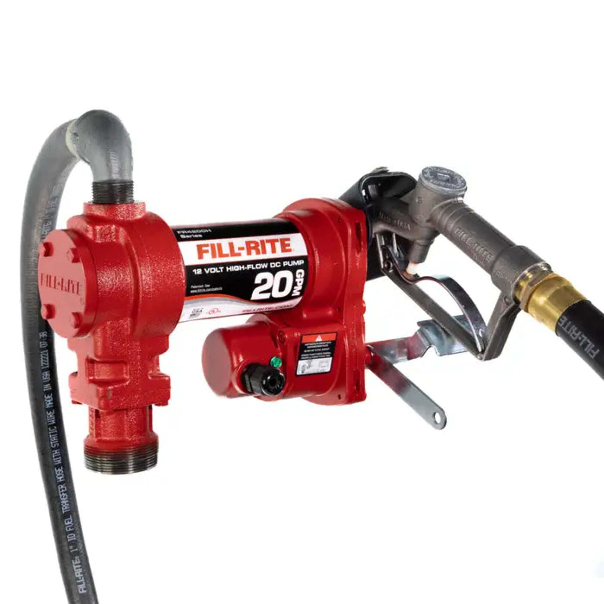 Fill-Rite 12V DC Fuel Transfer Pump with Nozzle - 20 GPM, Heavy-Duty Cast-Iron, Mobile Compatible, E15 & B20 Ready, High-Speed, Easy Installation