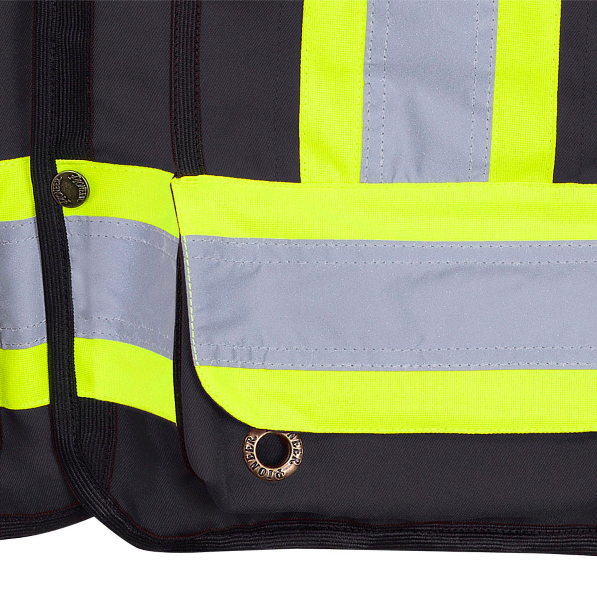 Pioneer Men's Hi Vis Safety Surveyor Vest | 150D Woven Twill Poly | CSA/ANSI Certified, StarTech Reflective, Multi-Pocket, Brass Closure (Models 6693, 6692, 6683, 6692N & 6692BK) | Sizes S–4XL - Items