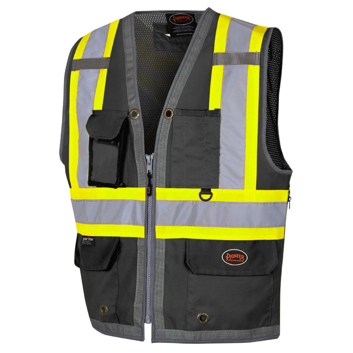 Pioneer Men's Hi Vis Safety Surveyor Vest | CSA/ANSI Certified, Poly Mesh Back, 12 Pockets, Durable Oxford Front, Breathable Workwear | Sizes S-4XL - Items