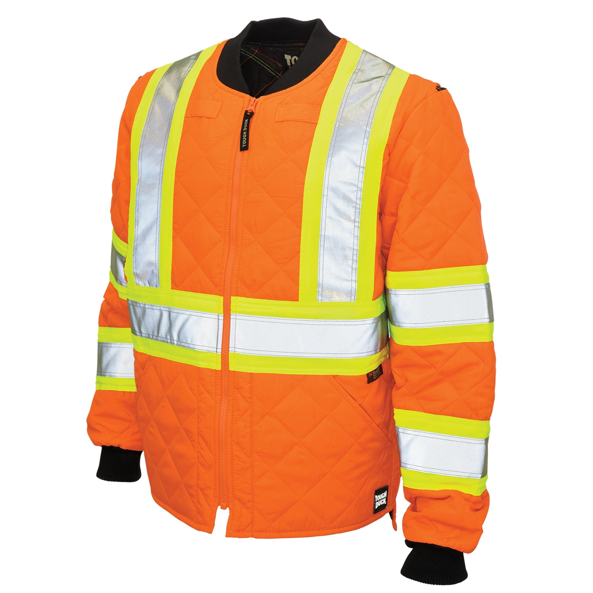 Tough Duck S432 Men's Hi Vis Freezer Jacket - CSA Quilted Poly, Reflective, Insulated, Durable, Rib-Knit Collar & Cuffs, YKK Zipper, Adjustable, Comfortable | Sizes XS-5XL - Items