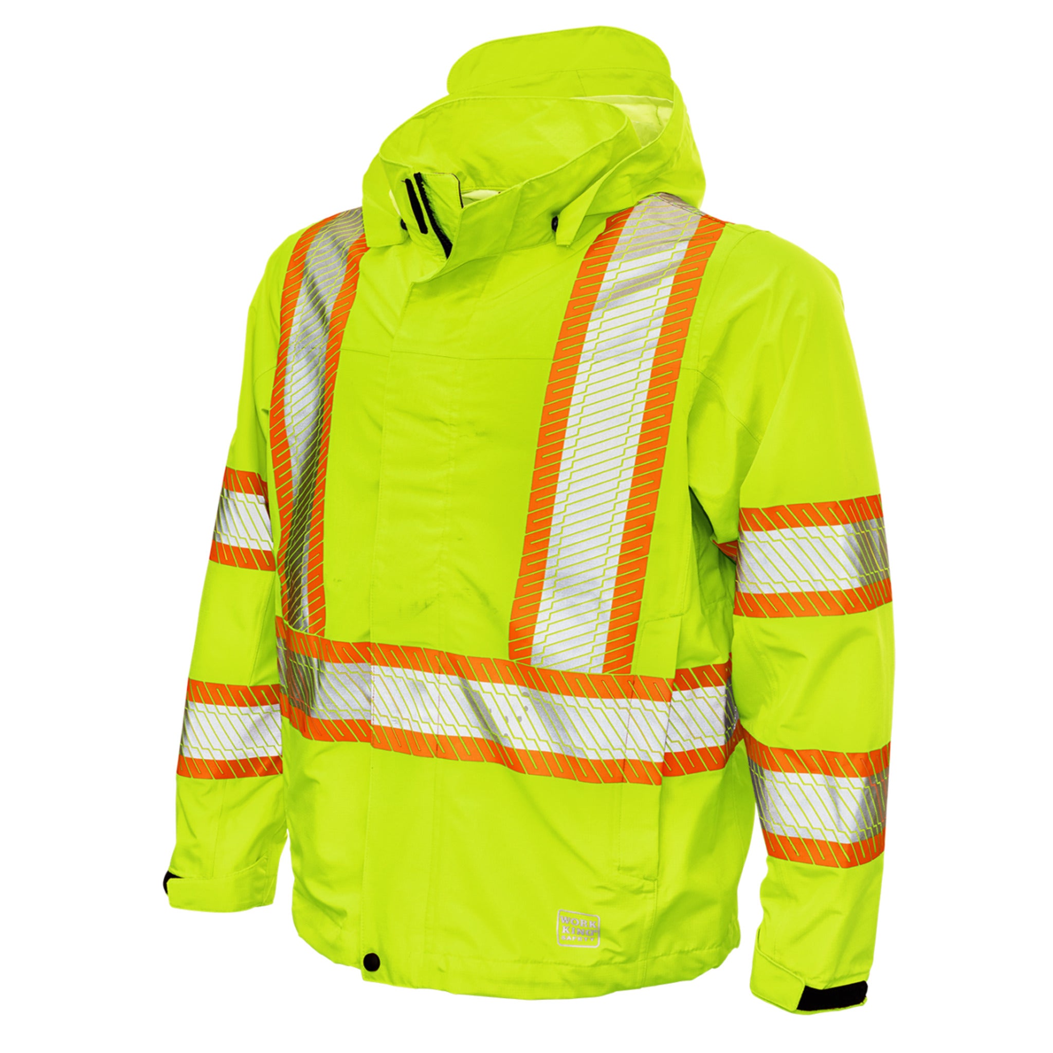 Tough Duck SJ05 Men's Hi Vis Safety Rain Jacket - CSA Poly Ripstop, Waterproof, Breathable, Packable, Reflective, Adjustable Hood, Durable Workwear | Sizes S-3XL