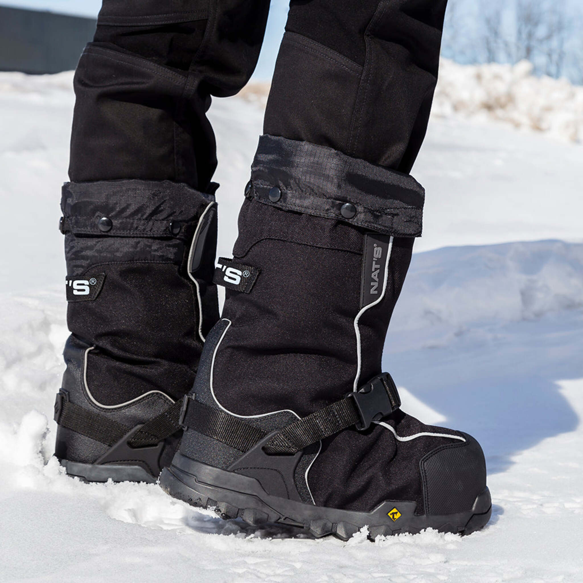 Nats Men's Work Boot Overshoes | Primaloft® Insulated, Extendable Cuff, 900D Polyester, Durable Outsole, Adjustable Strap, Reflective Bands | Sizes S-3XL