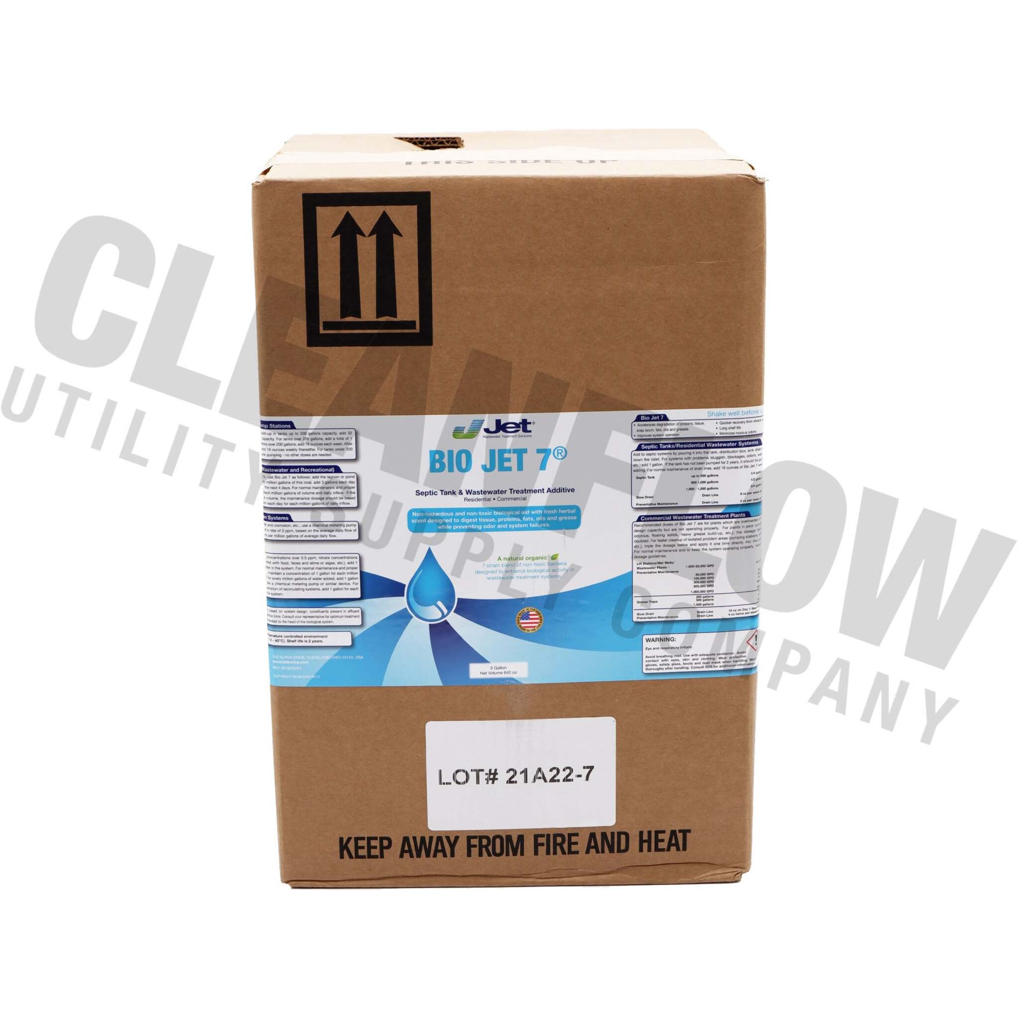 BIO JET 7® Bacterial Wastewater Treatment – 5 Gallon Jug | Digests FOG, Odors & Organic Waste in Septic, Lagoon, Lift Station & Grease Trap Systems