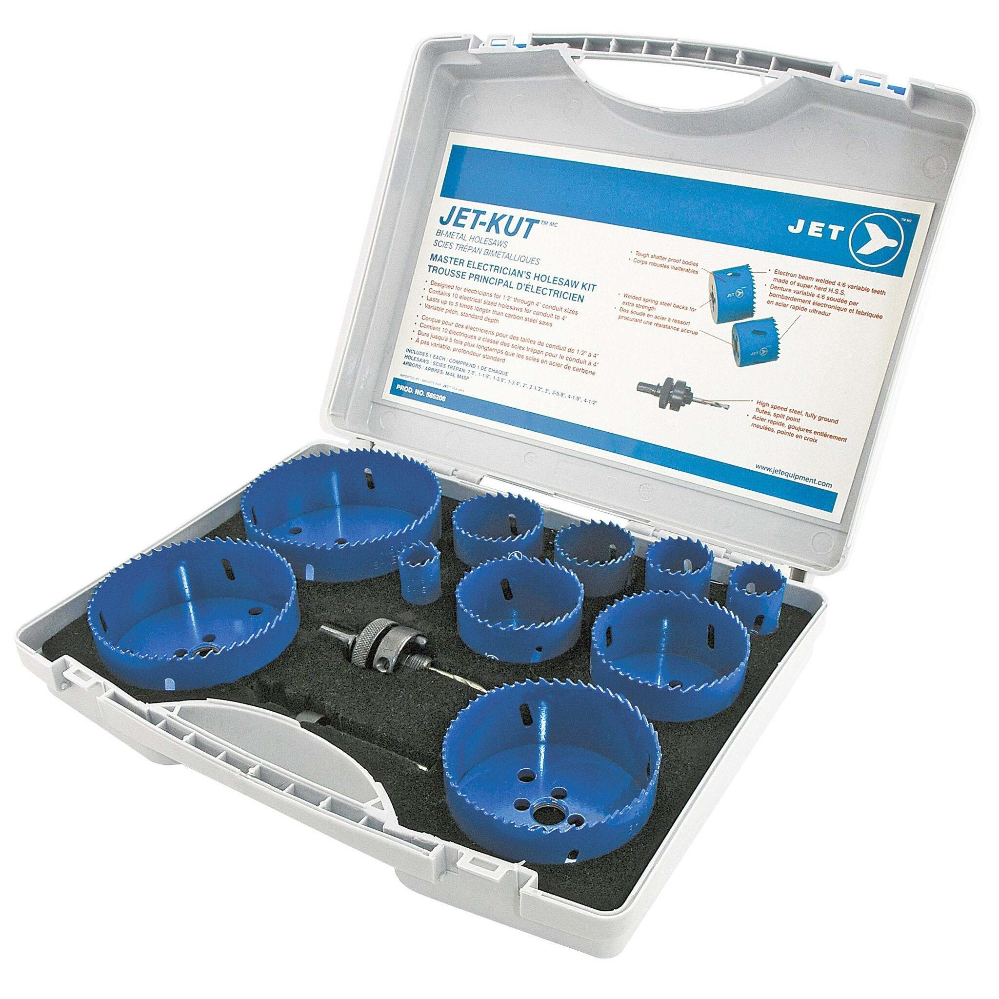 Jet 565208 Premium Electrician's Master Holesaw Kit, 12 Piece Shop Equipment - Cleanflow