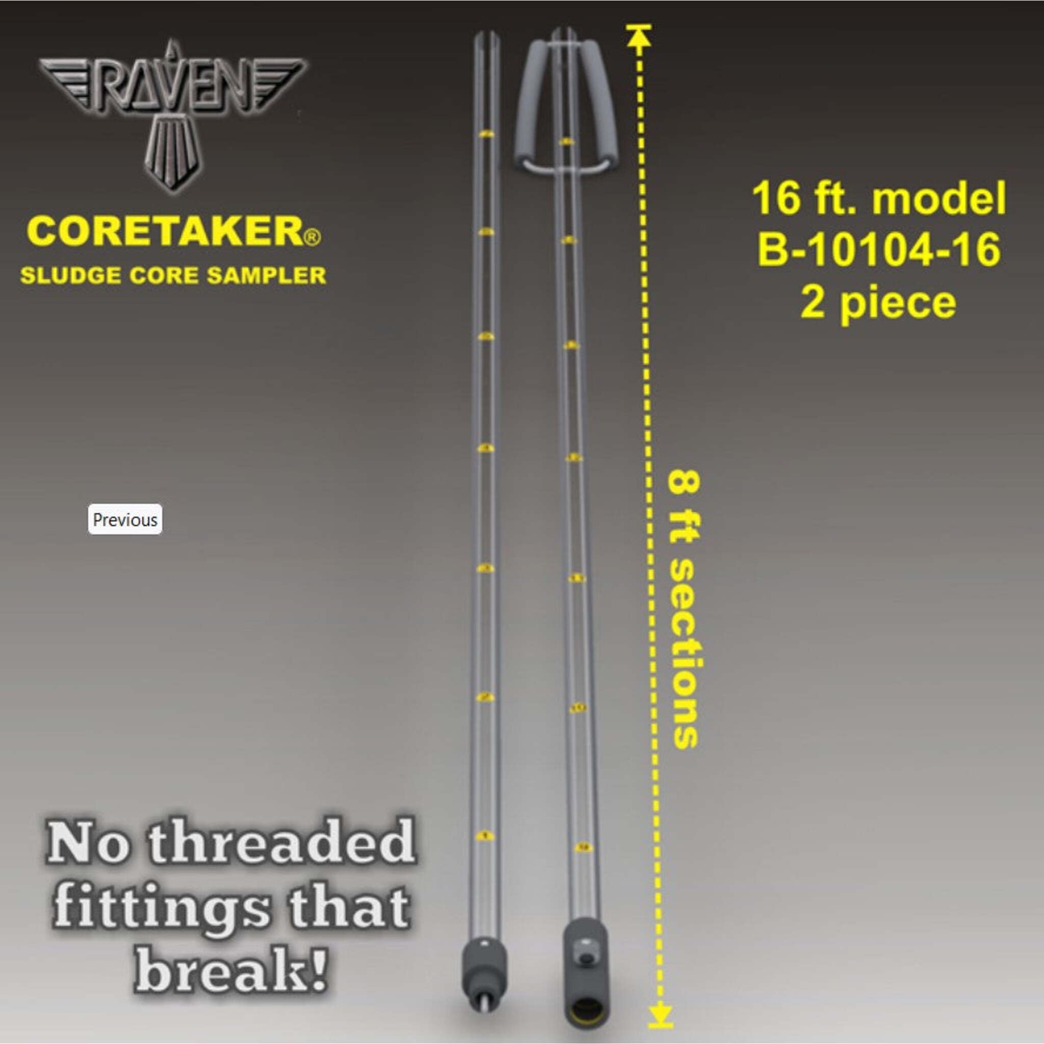 Raven CORETAKER® 2-Piece 16-Ft Sludge Core Sampler for Wastewater Lagoons | Leak-Proof, Floating, Clear Tube, Depth Markers, Made in USA
