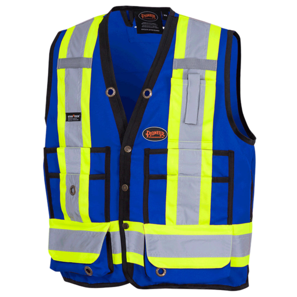 Pioneer Men's Hi Vis Safety Surveyor Vest | 150D Woven Twill Poly | CSA/ANSI Certified, StarTech Reflective, Multi-Pocket, Brass Closure (Models 6693, 6692, 6683, 6692N & 6692BK) | Sizes S–4XL - Items