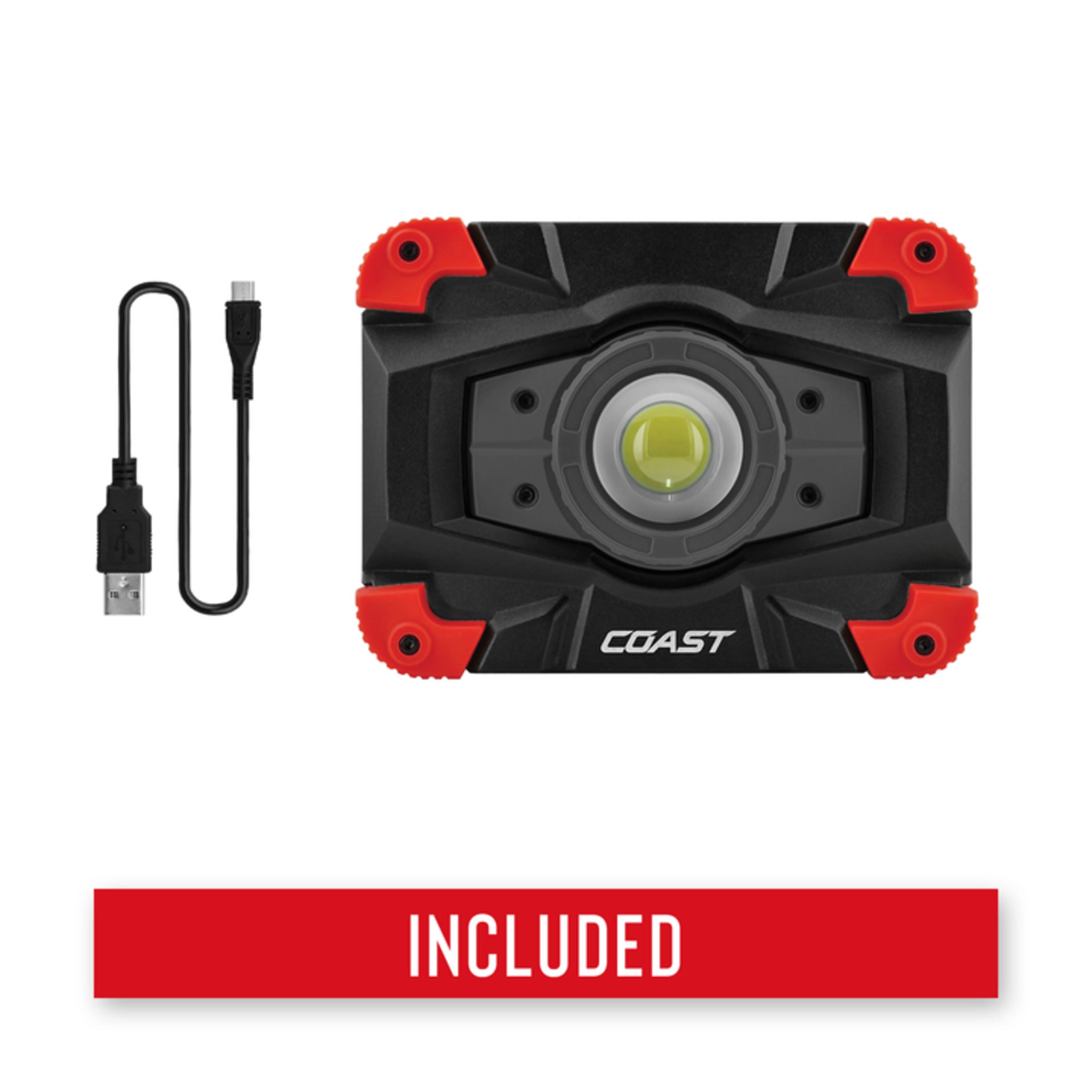 Coast® WLR1 Rechargeable Focusing Work Light - 1250 Lumens, 77M Beam, TWIST FOCUS™, 13-Hour Runtime, Dual Power, USB Power-Out, IP54 Rated