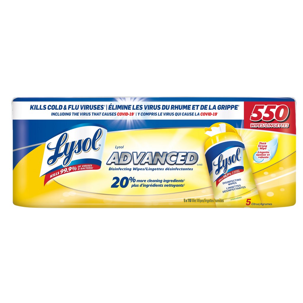 Lysol Advanced Disinfecting Wipes - 110 Wipes per Pack - Case of 5
