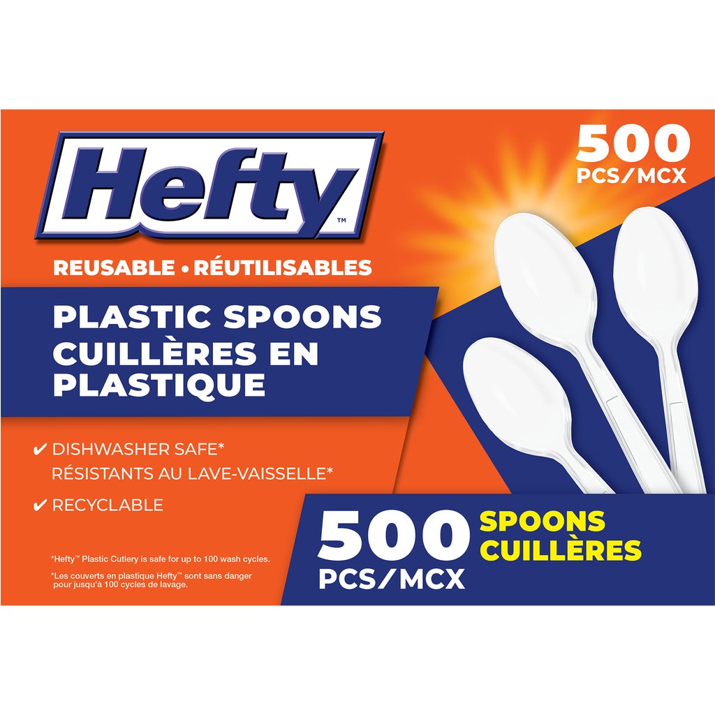 Hefty Reusable Plastic Spoons - BPA Free - Dishwasher Safe - Pack of 500