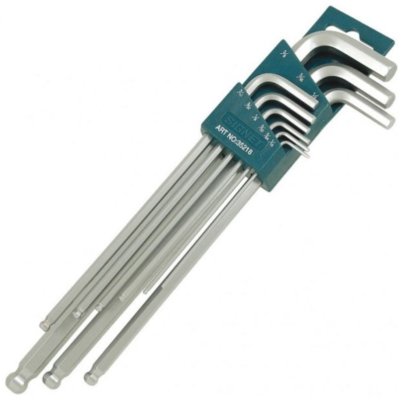 Signet 9-Piece SAE Ball Point Hex Key Set – Precision Ball End Hex Wrenches Made from S2 Steel for Angled Access and Long-Term Durability