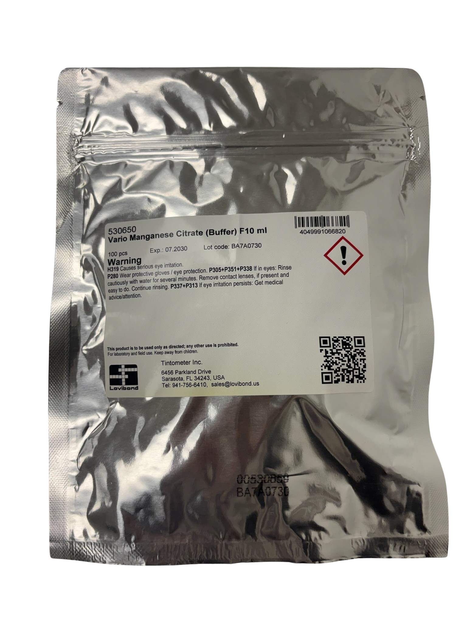 Lovibond VARIO 530650 Manganese Citrate Buffer Reagent Powder Pillows | 100 Tests for Periodate Oxidation Manganese Analysis