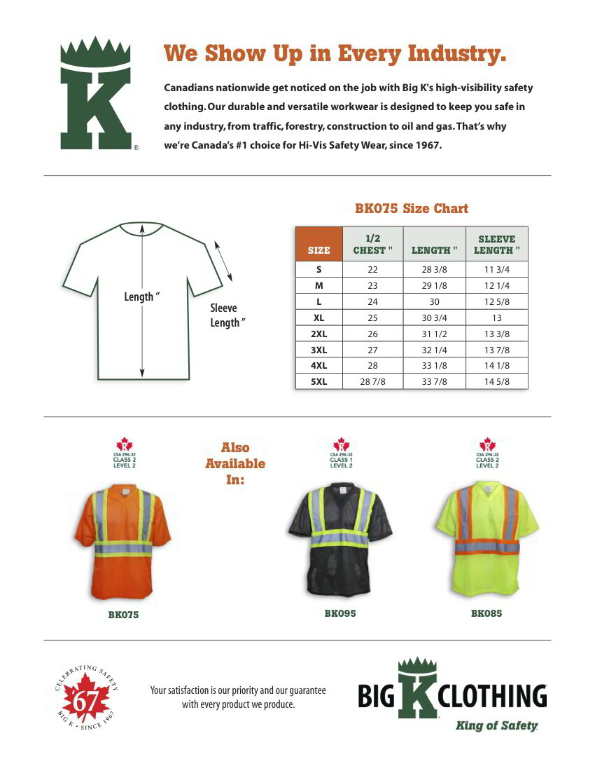 BK075 Size Chart
