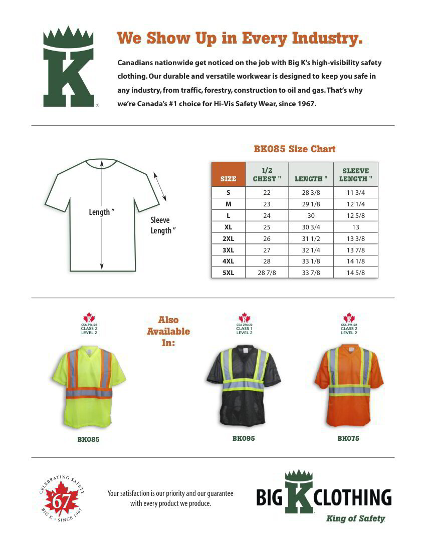 BK085 Size Chart