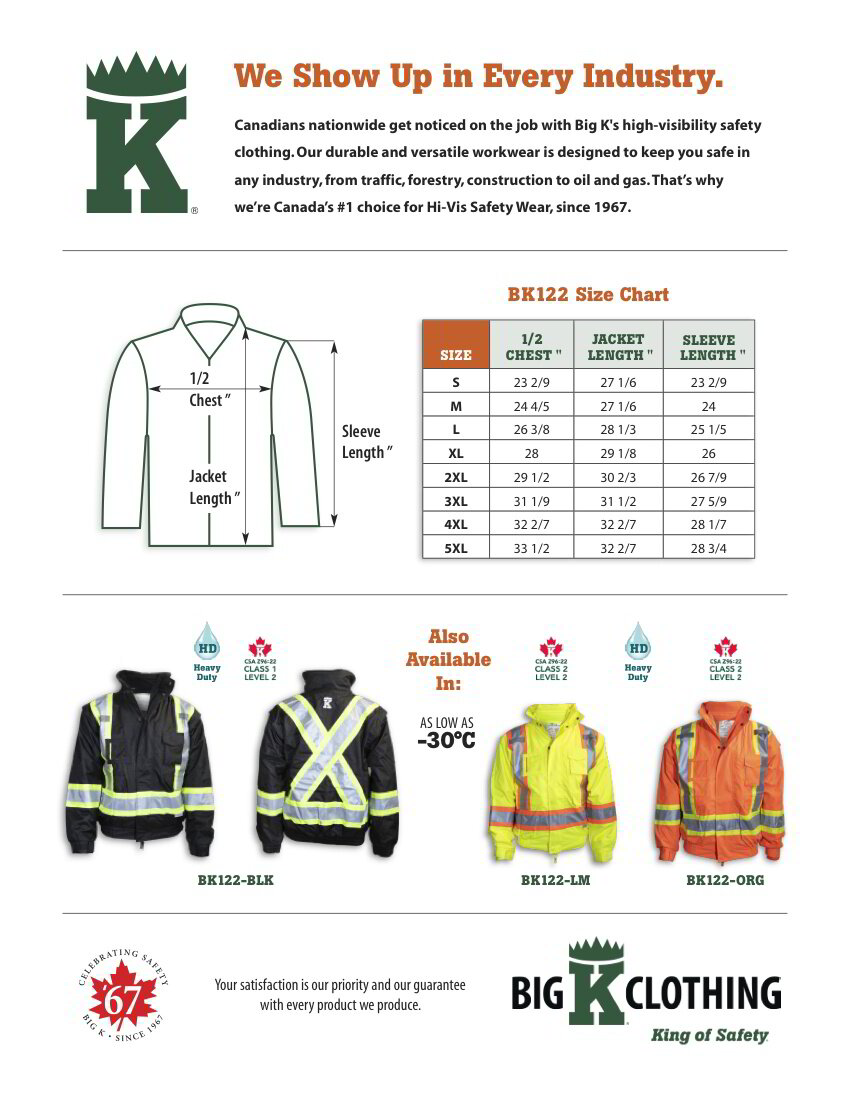 BK122BLK Size Chart
