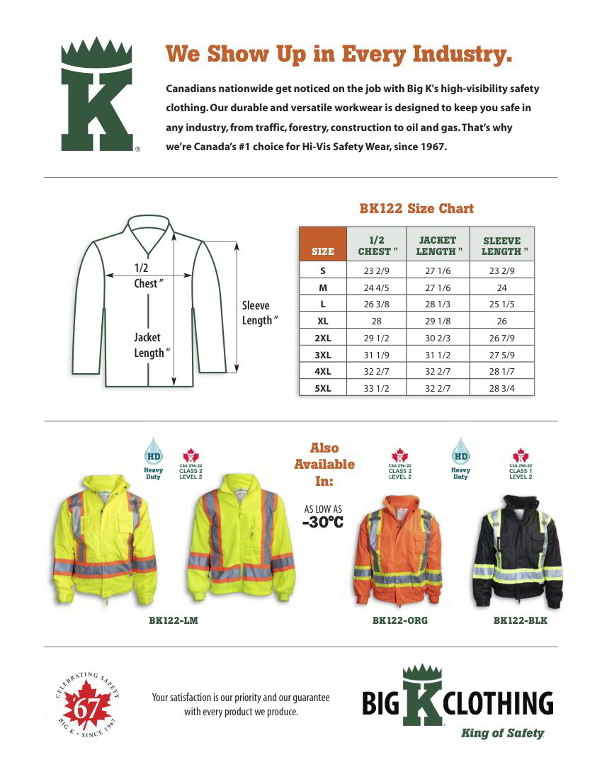 BK122LM Size Chart
