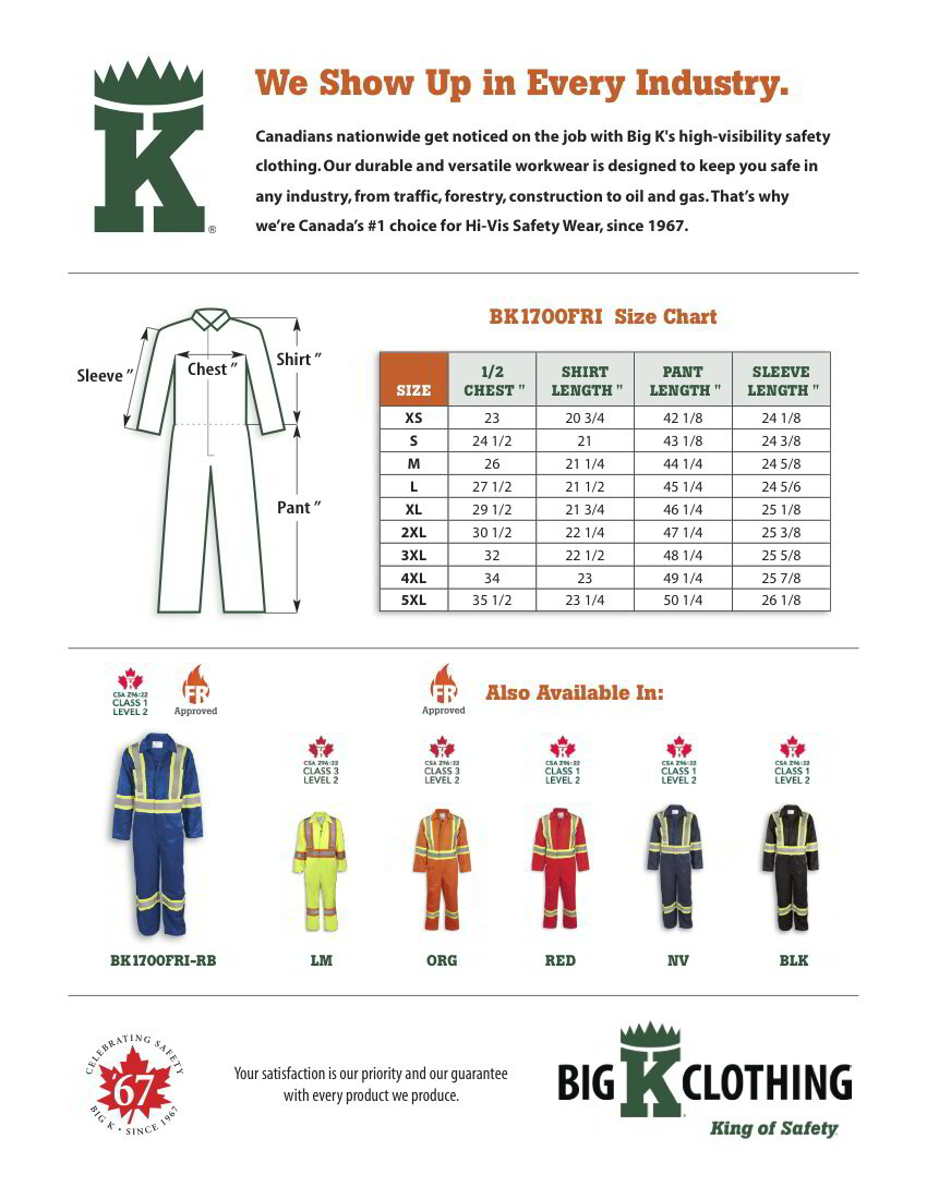 BK1700FRI-RB Size Chart