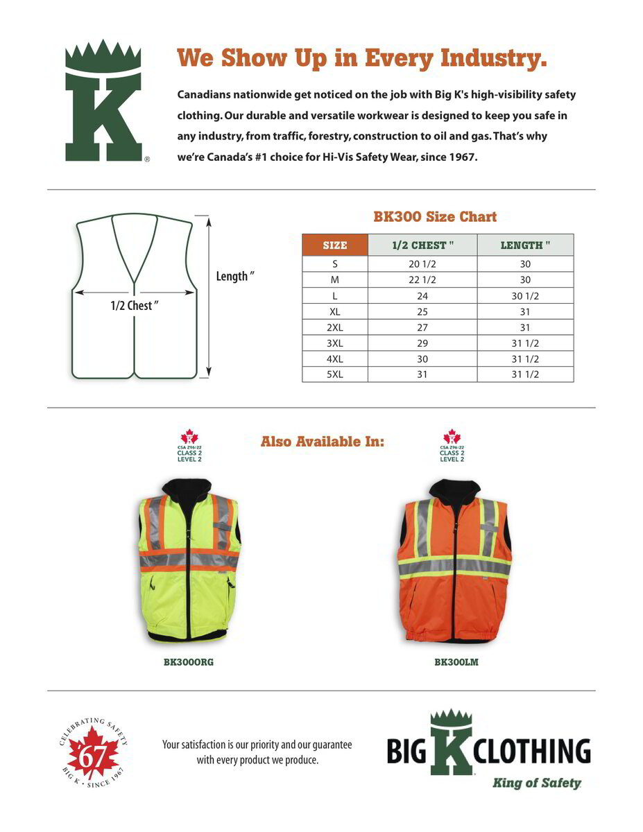 BK300LM Size Chart