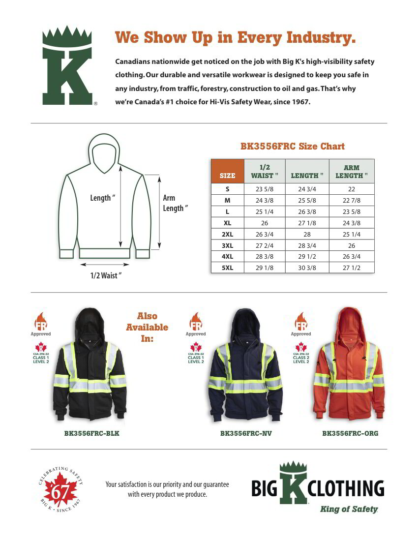 BK3556FRC-BLK Size Chart