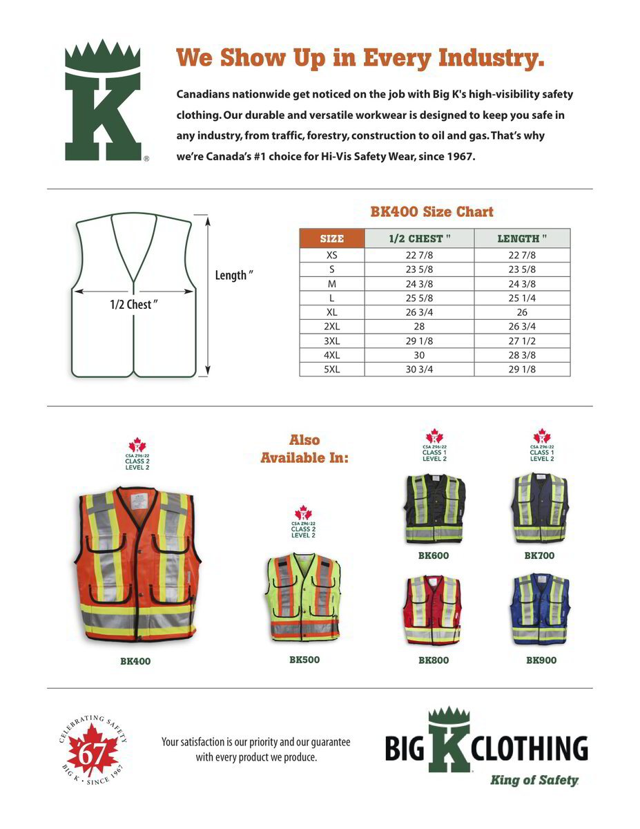 BK400 Size Chart