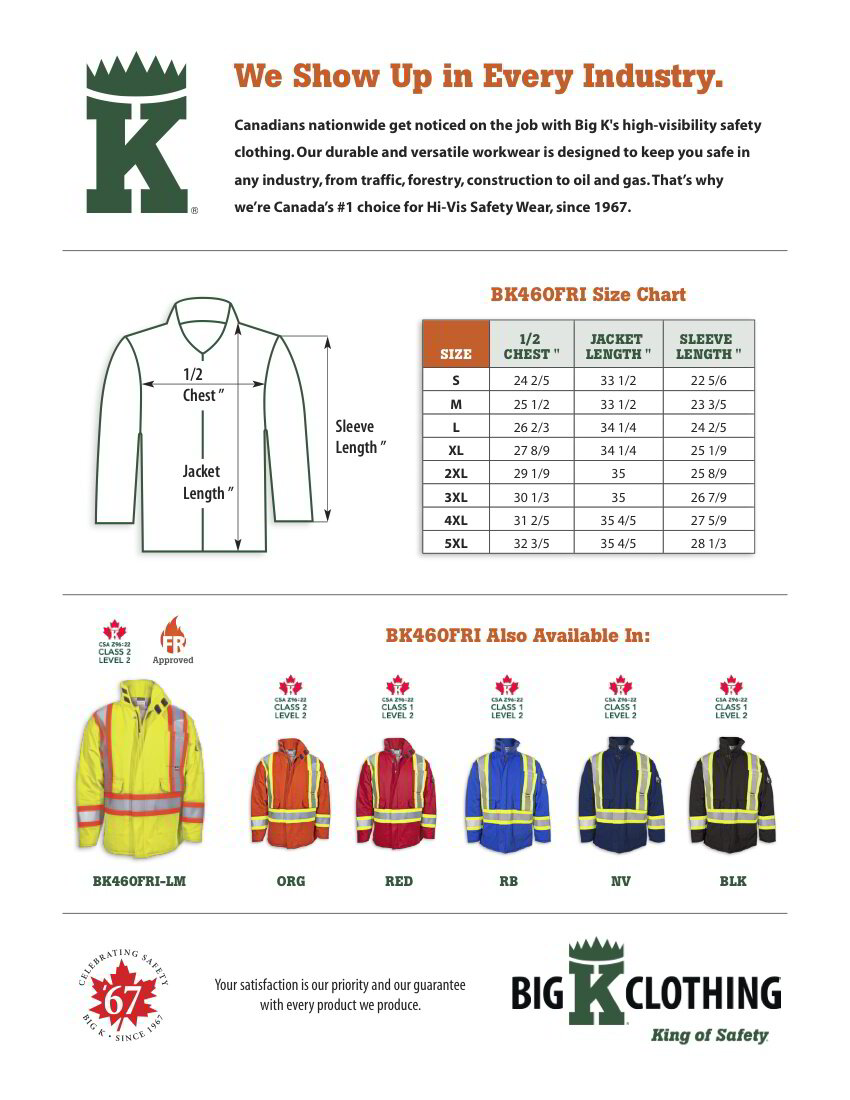 BK460FRI-LM Size Chart
