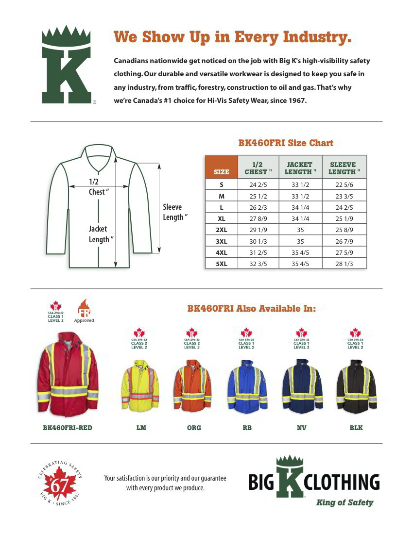 BK460FRI-RED Size Chart