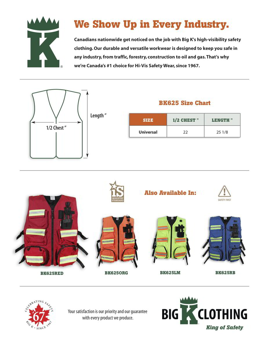 BK625RED Size Chart
