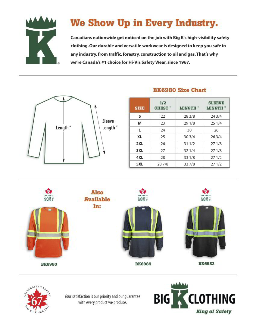 Big K BK6980 Men's 100% Cotton Hi-Vis Traffic Safety T-Shirt
