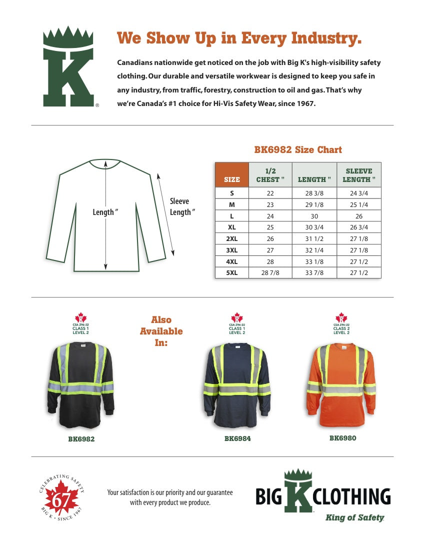 Big K BK6980 Men's 100% Cotton Hi-Vis Traffic Safety T-Shirt