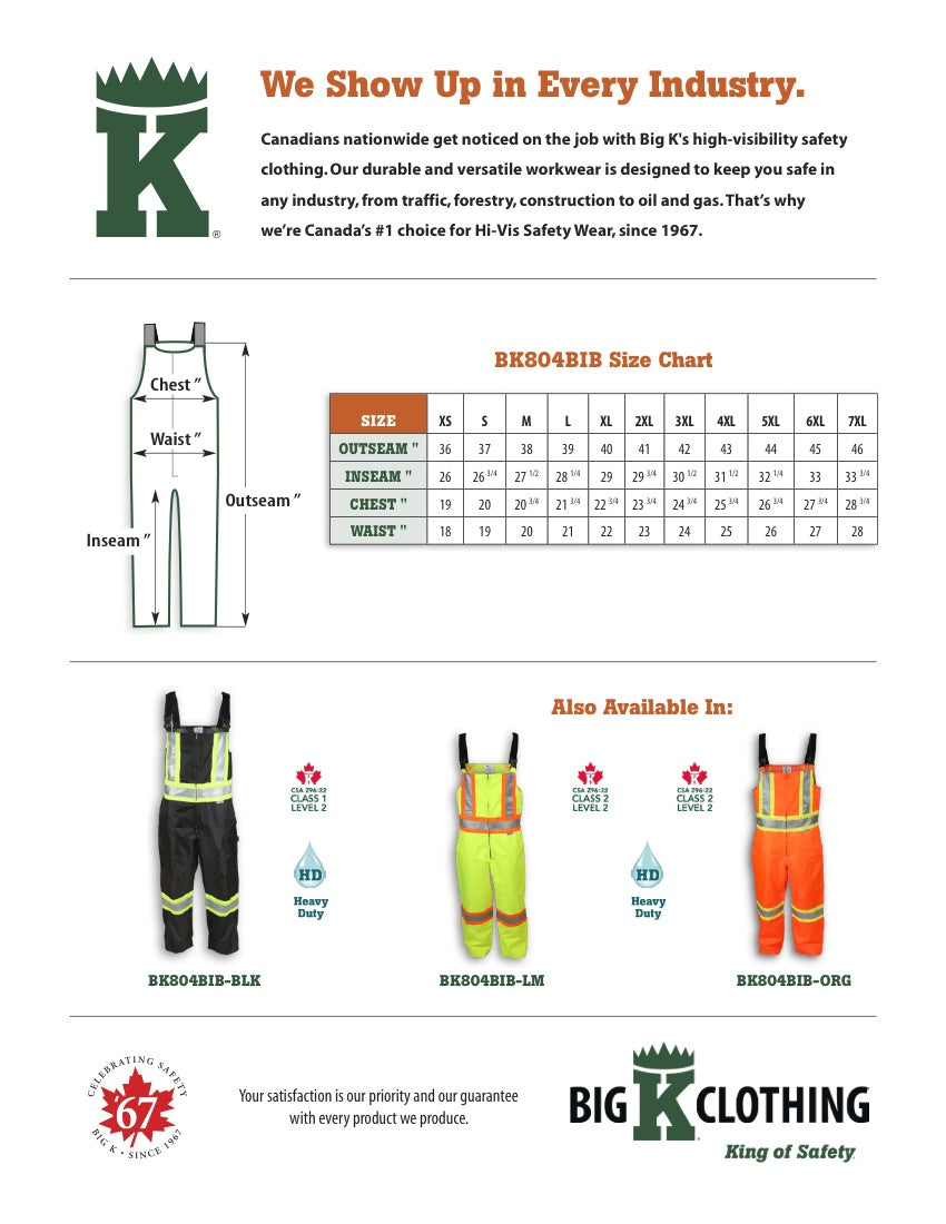 BK804BIBBLK Size Chart