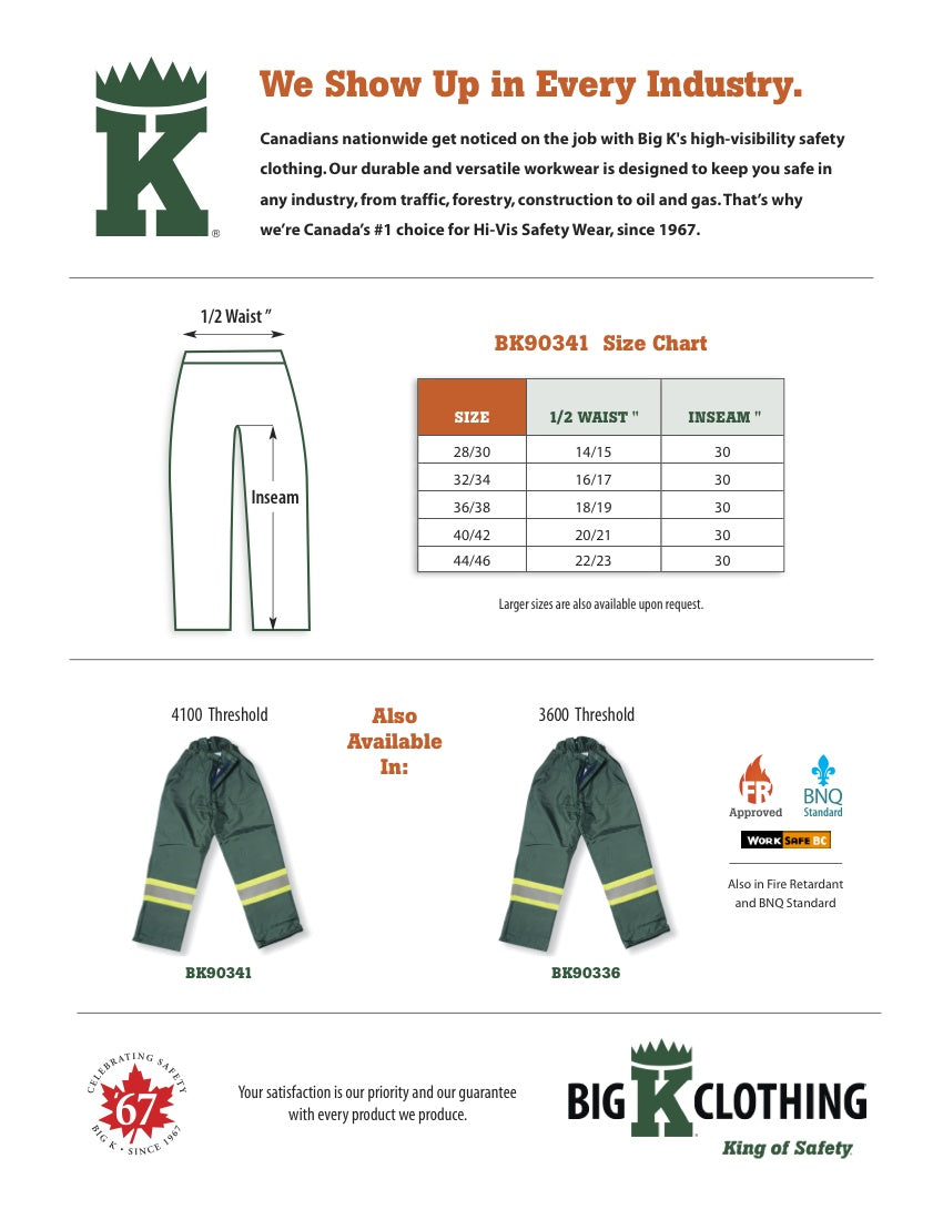 BK90341 Size Chart