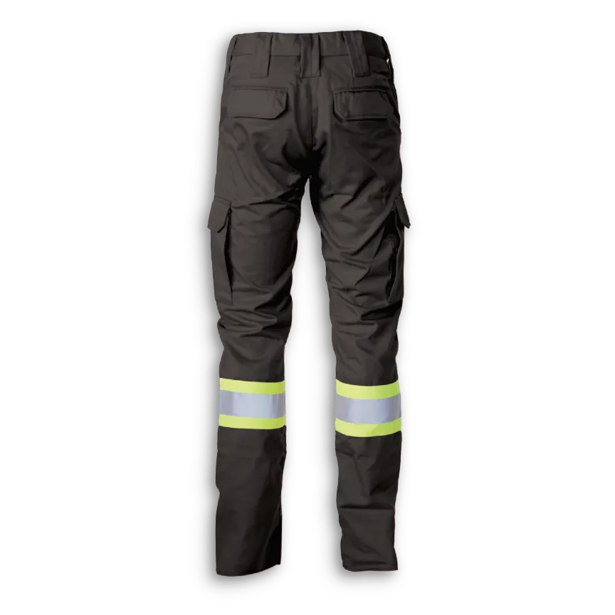 Back view of Big K women’s black polyester/cotton cargo pant with cargo pockets and reflective leg tape.