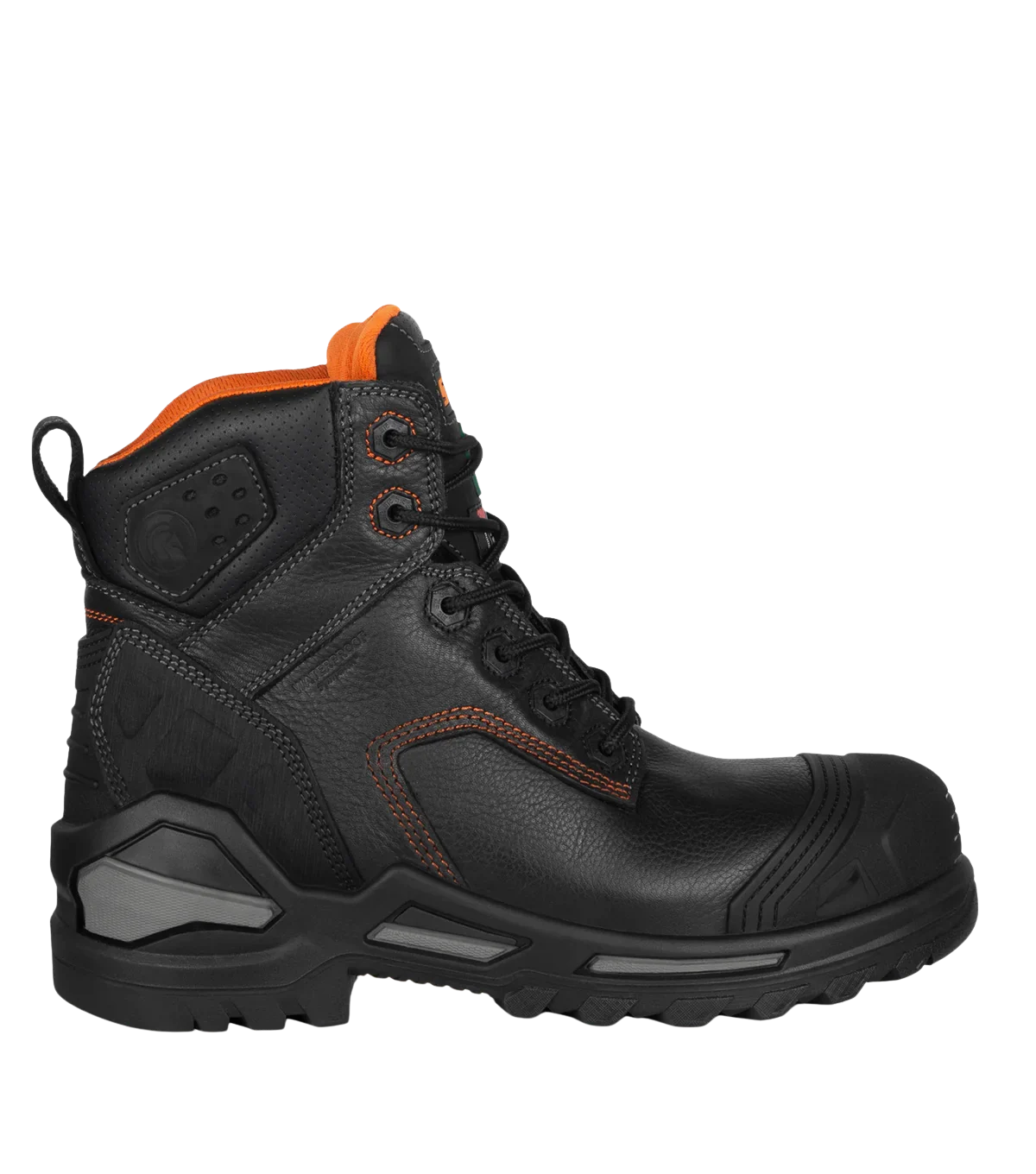 Left side view of Blade6 black waterproof leather work boot
