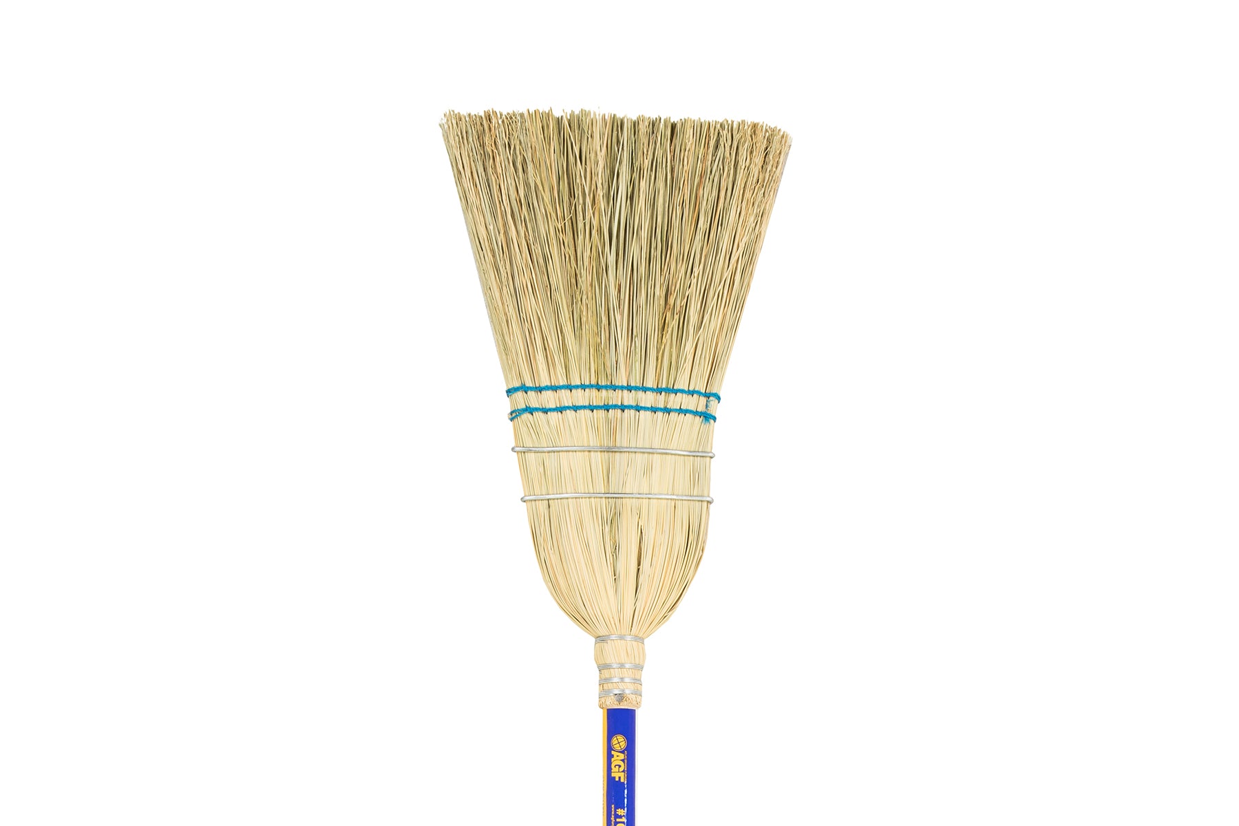 Industrial Strength Corn Broom w/ Yucca Core – Durable Construction with 2 Steel Bands, Varnished Handle, Reinforced Stitching for Maximum Durability