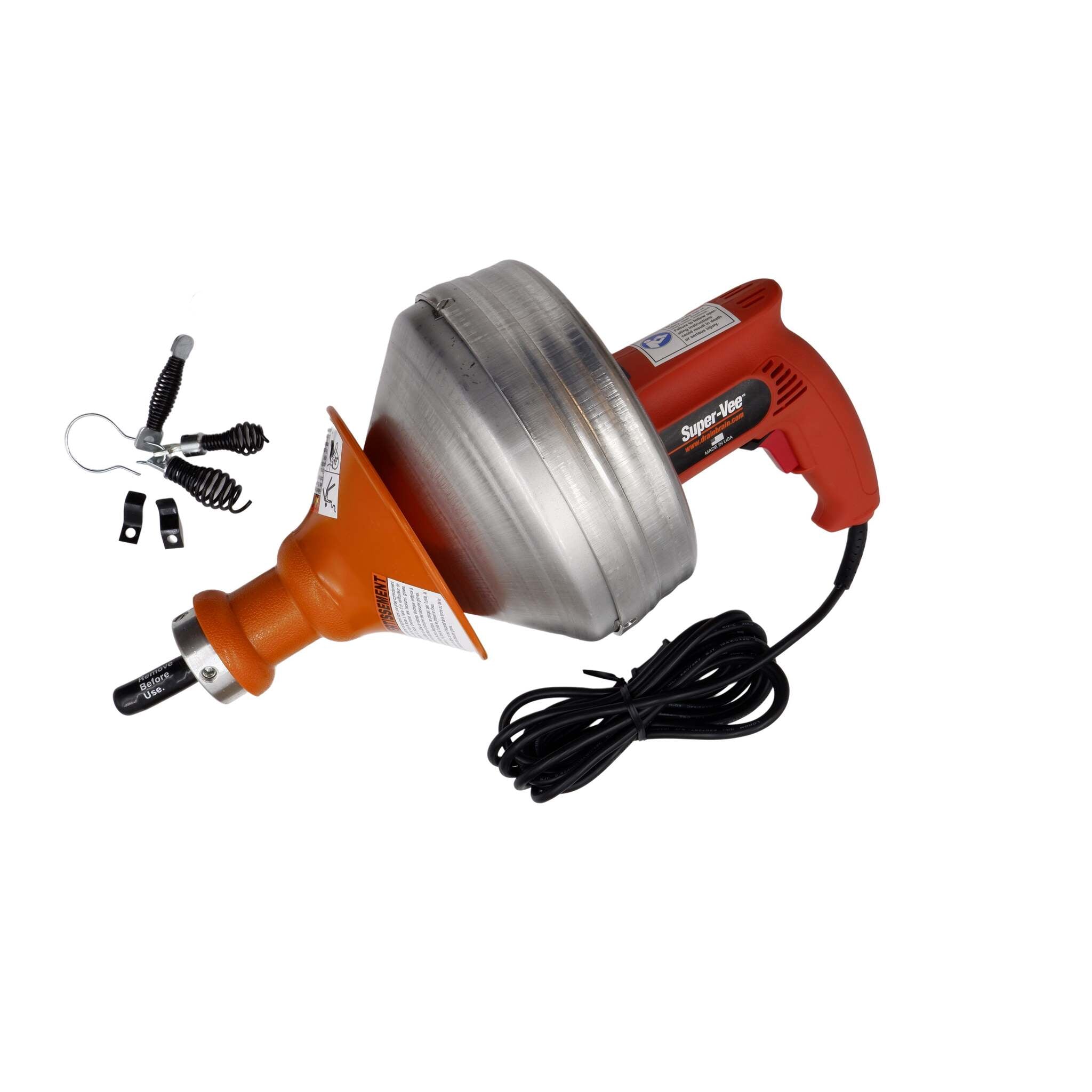 General SV-A-WC Super-Vee Portable Drain Cleaning Machine – 1.5"–3" Lines, Slide Chuck, Flexicore® Cable, Cutters & Case Included