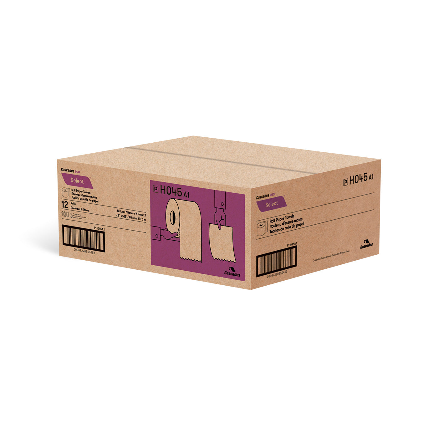 Cascades PRO Select 1-Ply Roll Paper Towels, Natural, 8" Width – 12 Rolls, 100% Recycled, UL-ECOLOGO Certified