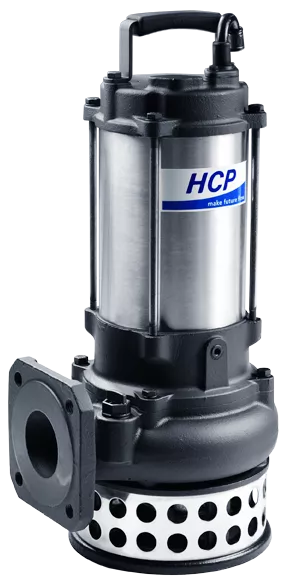 HCP AN-21.5H submersible dewatering pump with stainless steel body and flanged discharge.