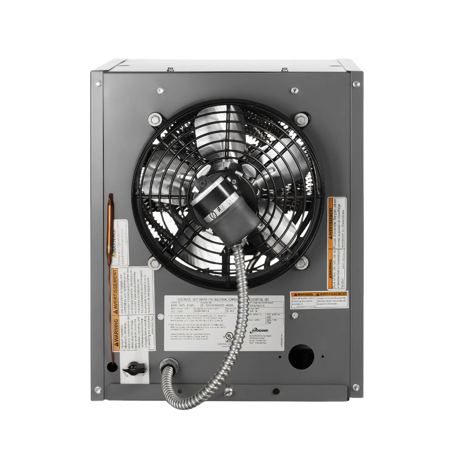 HER30C-SP electric unit heater rear view with cooling fan.