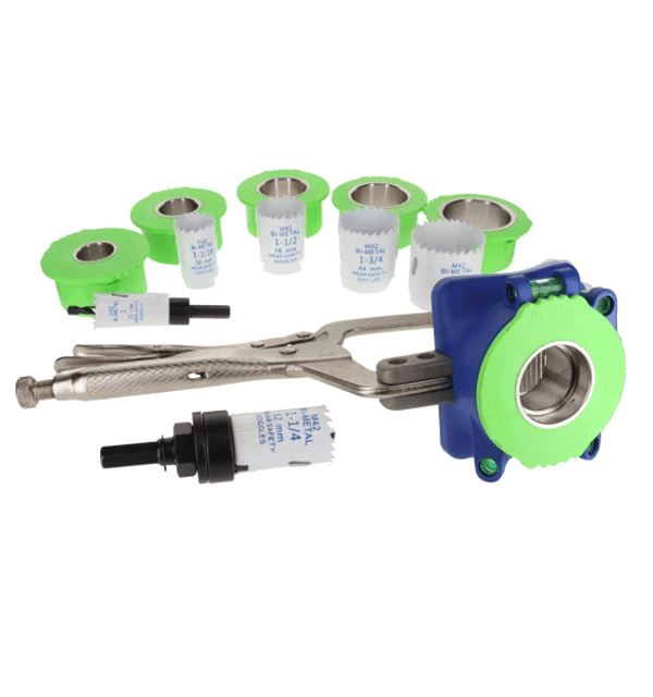 Pilot Clamp Kit with Patented Quick-Change Hole Saw Guides for Pipe Up to 4"