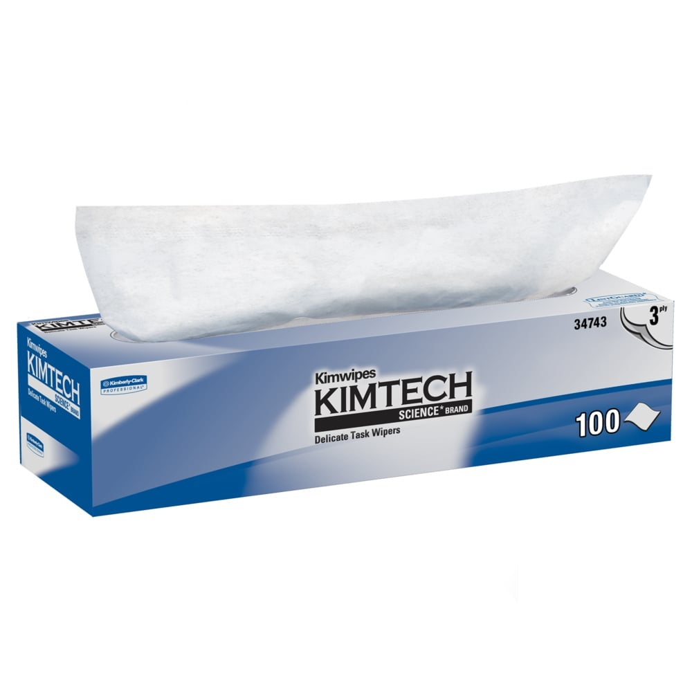 Kimtech Kimwipes 34743 Three-Ply Delicate Task Wipers – 12" x 12" Low-Lint Lab Wipes, Anti-Static,