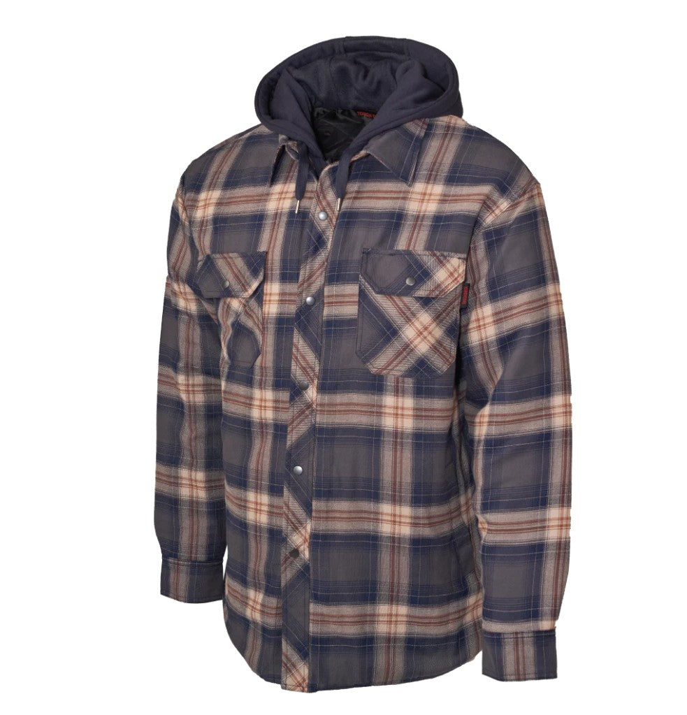 Tough Duck WS06 Men's Work Shirt - Cotton Flannel, Quilt Lined, Hooded, Fooler Front, Preshrunk, Adjustable Cuffs, Multiple Pockets | Sizes S-3XL