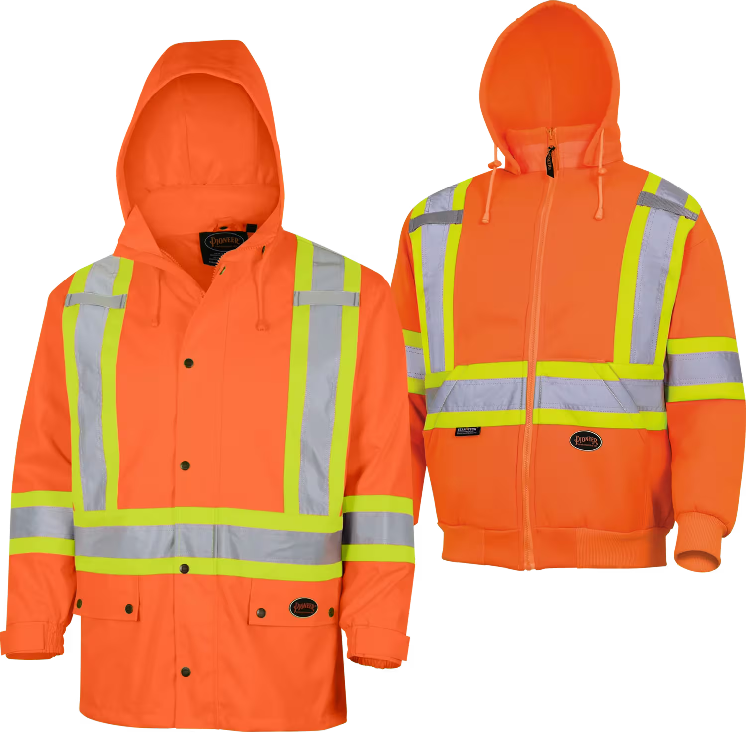 Pioneer Hi-Vis Rain Jacket + Fleece Hoodie 3-in-1 Workwear Combo – ANSI/CSA Compliant All-Weather Safety Kit for Harsh Job Sites | Sizes S-4XL