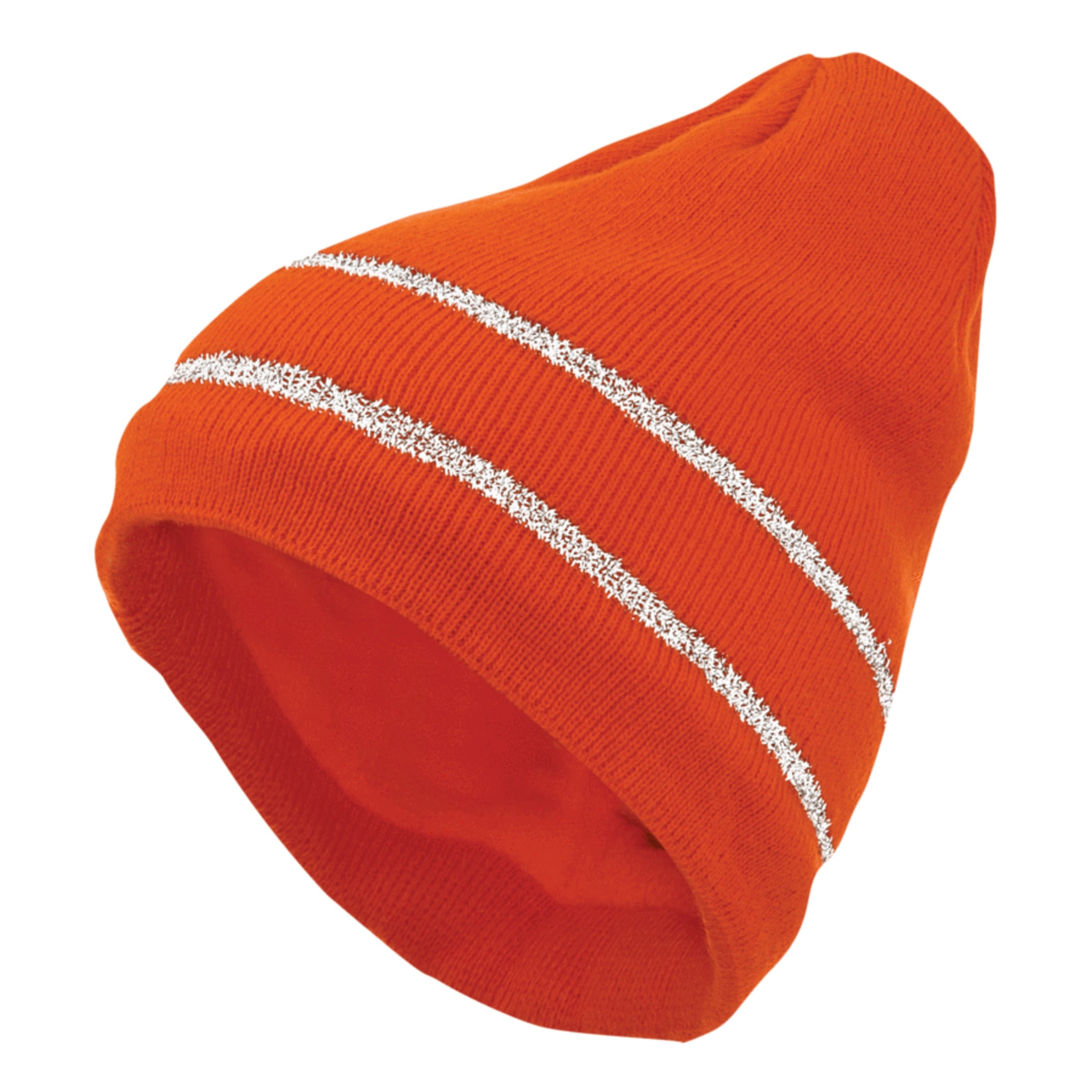 Orange Acrylic Knit Toque with Fleece Lining and Reflective Stripe for Winter Work