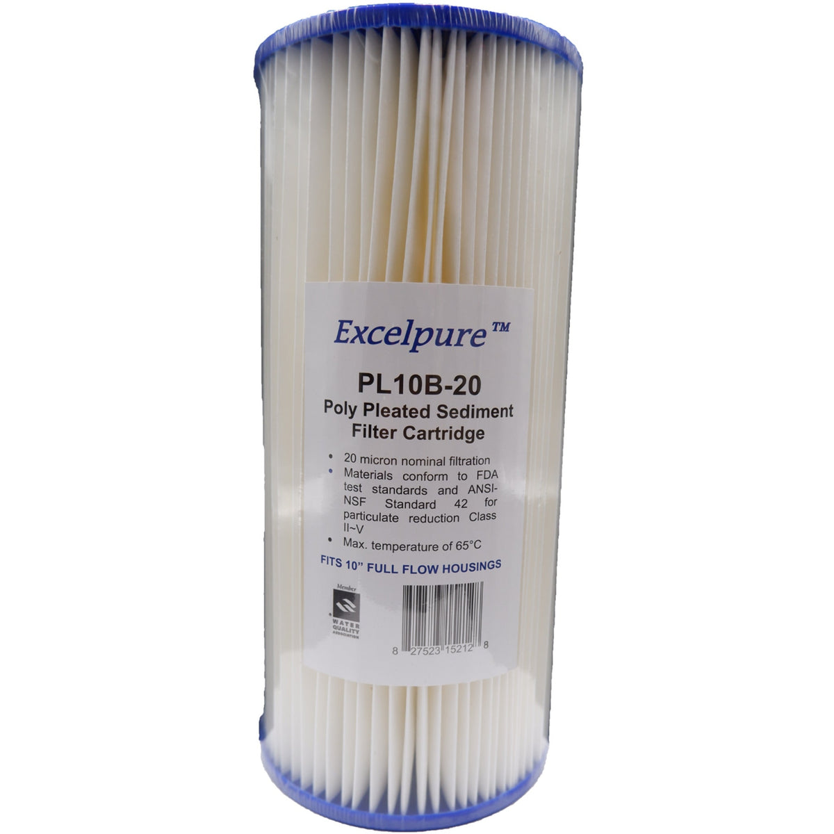 Excelpure 4.5" OD Big Blue Pleated Polyester Water Filter Cartridges, Cleanable, Reusable, High Flow Rate, NSF/FDA Certified, Sizes 10" & 20 - Items