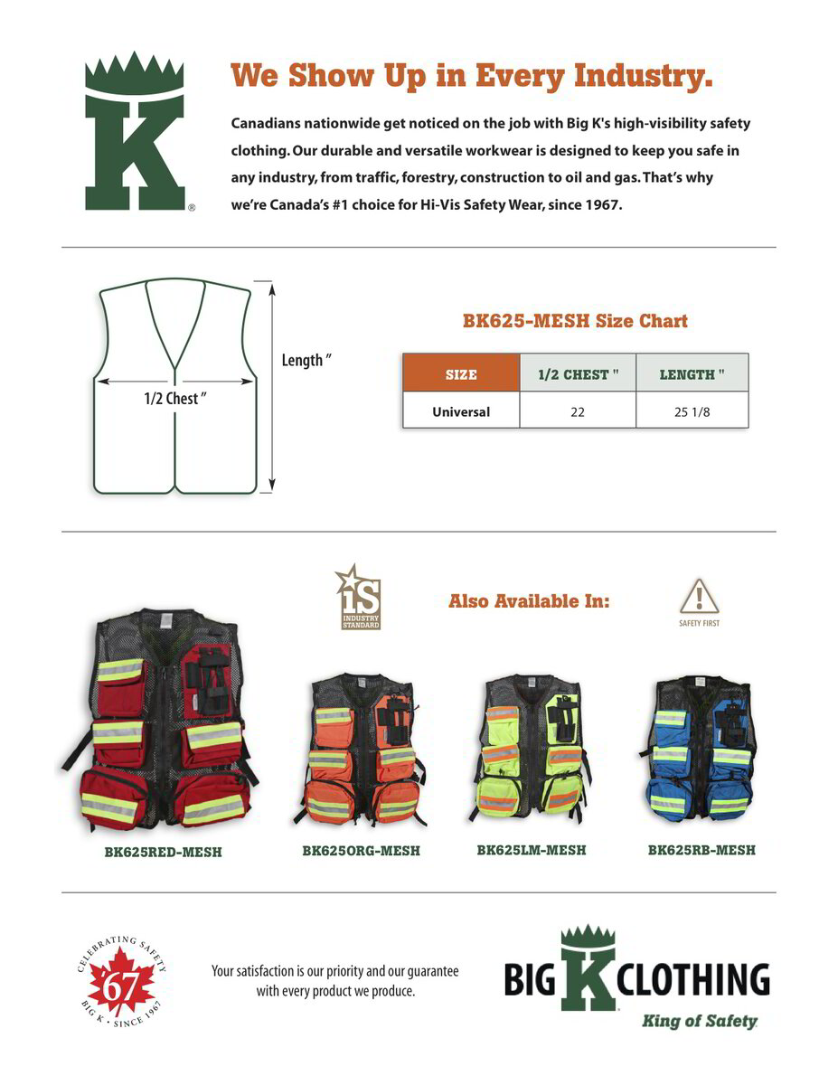 RedBigK1000DNylonMeshFirstAidSafetyVestSizeChart