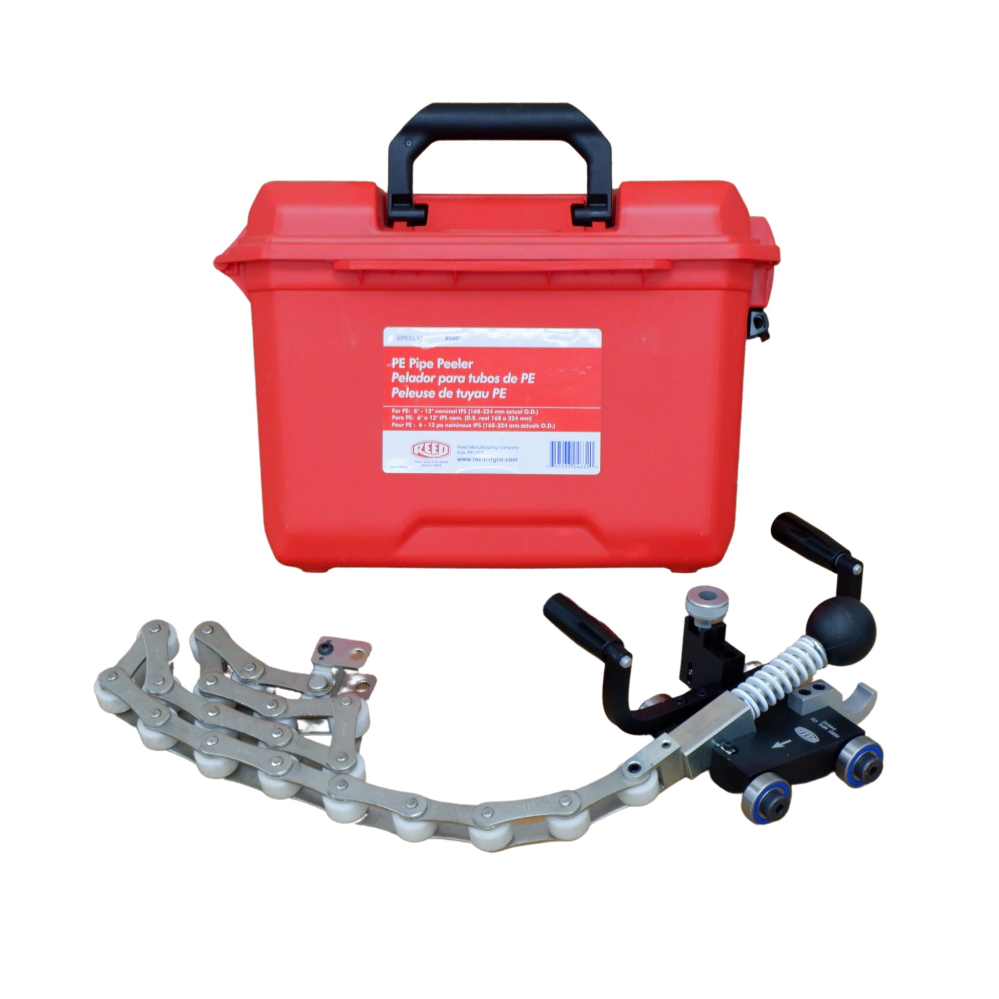 Spring-Loaded PE Pipe Peeler for 6" to 12" HDPE Electrofusion Preparation. Compatible with Metric Pipe Sizes.